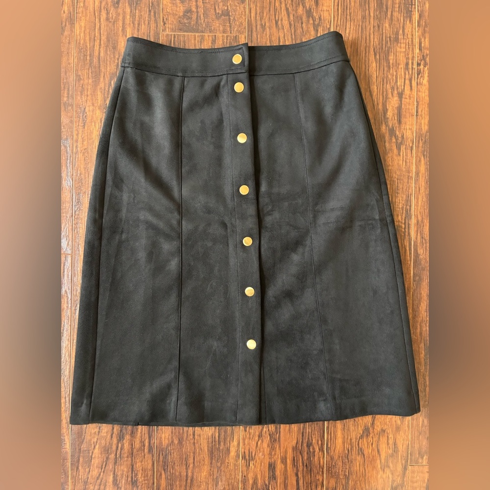 NWT LOFT Black Velvet Button-Down Skirt
